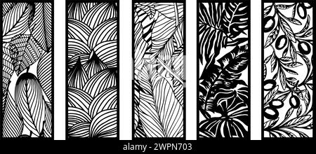 Panneau à feuilles découpé au laser. écrans de séparation de pièce, artisanat de papier, fond de carte. Illustration de Vecteur