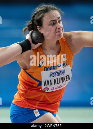 Jorinde Van Klinken, des pays-Bas, en compétition dans le lancer du poids féminin aux Championnats du monde d’athlétisme en salle, Emirates Arena, Glasgow, Scotlan Banque D'Images