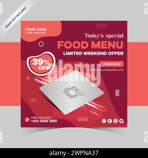 Modèle de bannière de médias sociaux de restaurant pour modèle de nourriture de promotion d'entreprise. Bannière de menu alimentaire publication sur les médias sociaux. Modèle de médias sociaux modifiable Illustration de Vecteur