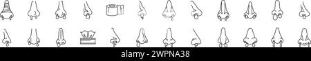Les icônes de fond de nez définissent le vecteur de contour. Épistaxis de la santé de la femme. Saignement nasal du visage Illustration de Vecteur