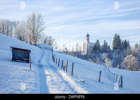 Prog Église de Marie à Beuerberg en hiver. Eurasburg, Bavière, Allemagne. Banque D'Images