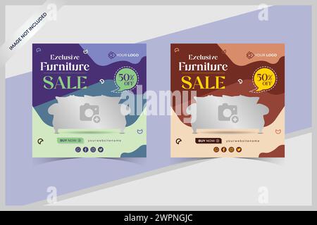 Modèle de publication de médias sociaux de meubles, modèle de couverture de meubles et de bannière Web, modèle de publication de médias sociaux carré de meubles simples et modernes Illustration de Vecteur