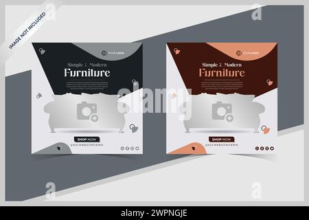 Modèle de publication de médias sociaux de meubles, modèle de couverture de meubles et de bannière Web, modèle de publication de médias sociaux carré de meubles simples et modernes Illustration de Vecteur