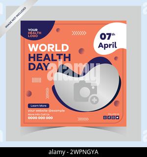 Journée mondiale de la santé publications instagram et modèle carré de médias sociaux journée mondiale, santé, médecine cardiaque, journée du cœur, journée médicale, illustration de la santé, lui Illustration de Vecteur
