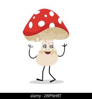 Conception de personnage de champignon expression différente dans le style vintage, illustration vectorielle de personnage de mascotte de dessin animé de champignon Kawaii. SPE 10 Illustration de Vecteur