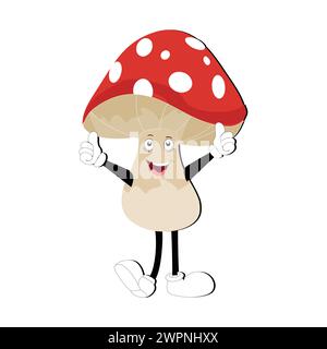 Conception de personnage de champignon expression différente dans le style vintage, illustration vectorielle de personnage de mascotte de dessin animé de champignon Kawaii. SPE 10 Illustration de Vecteur