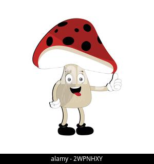 Conception de personnage de champignon expression différente dans le style vintage, illustration vectorielle de personnage de mascotte de dessin animé de champignon Kawaii. SPE 10 Illustration de Vecteur