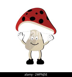 Conception de personnage de champignon expression différente dans le style vintage, illustration vectorielle de personnage de mascotte de dessin animé de champignon Kawaii. SPE 10 Illustration de Vecteur