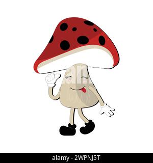 Conception de personnage de champignon expression différente dans le style vintage, illustration vectorielle de personnage de mascotte de dessin animé de champignon Kawaii. SPE 10 Illustration de Vecteur