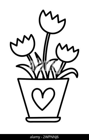 Coloriage avec des lignes épaisses pour les plus petits, fleurs dans Un pot Coloriage page Illustration de Vecteur
