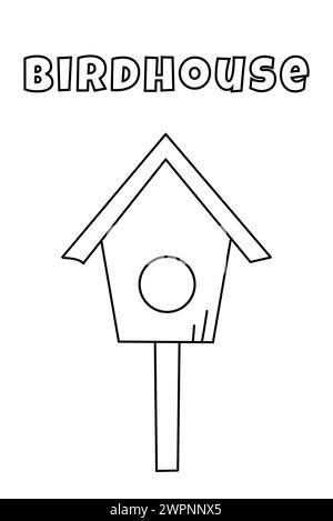 Coloriage avec des lignes épaisses pour les plus petits, page de coloriage Birdhouse Illustration de Vecteur