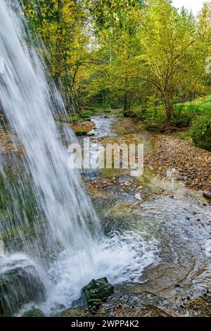 Allemagne, Bavière, Scheidegg, chutes d'eau de Scheidegg, à la 1ère cascade. Les cascades de Scheidegg figurent sur la liste des plus beaux géotopes de Bavière. Banque D'Images