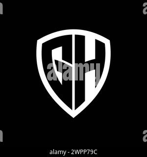 Logo monogramme GH avec lettres en gras forme de bouclier avec modèle de conception de couleur noir et blanc Banque D'Images