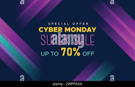 Bannière Web Super Sale de style néon coloré Cyber Monday. Cyber Monday Sale offre spéciale médias sociaux Post Design. Affaires, promotion et publicité Illustration de Vecteur