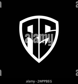 Logo monogramme RS avec lettres en gras en forme de bouclier avec modèle de conception en noir et blanc Banque D'Images