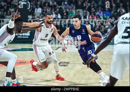 Athènes, Grèce. 08 mars 2024. 10 Kostas Sloukas du Panathinaikos Athènes joue lors de l'Euroleague, Round 28, match entre le Panathinaikos Athènes et le LDLC ASVEL Villeurbanne à l'Oaka Altion Arena le 8 mars 2024, à Athènes, en Grèce. Crédit : Agence photo indépendante/Alamy Live News Banque D'Images