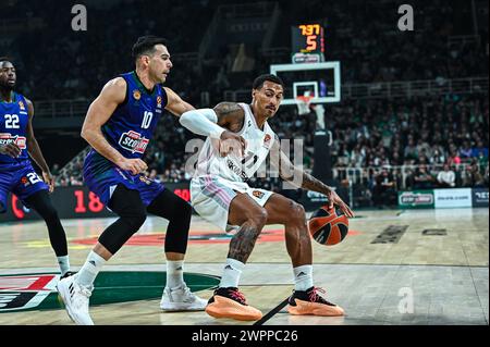 Athènes, Grèce. 08 mars 2024. 11 Edwin Jackson de LDLC ASVEL Villeurbanne joue lors de l'Euroleague, Round 28, match entre Panathinaikos Athènes et LDLC ASVEL Villeurbanne à Oaka Altion Arena le 8 mars 2024, à Athènes, en Grèce. Crédit : Agence photo indépendante/Alamy Live News Banque D'Images