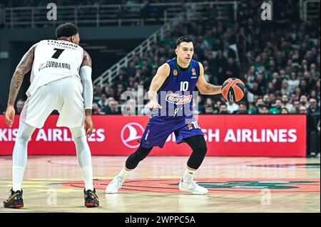Athènes, Grèce. 08 mars 2024. 10 Kostas Sloukas du Panathinaikos Athènes joue lors de l'Euroleague, Round 28, match entre le Panathinaikos Athènes et le LDLC ASVEL Villeurbanne à l'Oaka Altion Arena le 8 mars 2024, à Athènes, en Grèce. Crédit : Agence photo indépendante/Alamy Live News Banque D'Images