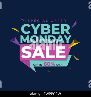 Bannière Web Super Sale de style néon coloré Cyber Monday. Cyber Monday Sale offre spéciale médias sociaux Post Design. Affaires, promotion et publicité Illustration de Vecteur