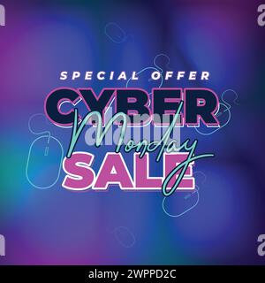 Bannière Web Super Sale de style néon coloré Cyber Monday. Cyber Monday Sale offre spéciale médias sociaux Post Design. Affaires, promotion et publicité Illustration de Vecteur