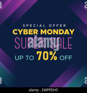 Bannière Web Super Sale de style néon coloré Cyber Monday. Cyber Monday Sale offre spéciale médias sociaux Post Design. Affaires, promotion et publicité Illustration de Vecteur