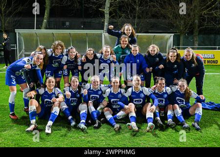 Gand, Belgique. 08 mars 2024. Team Gent photographié après un match de football féminin entre AA Gent Ladies et Club Brugge YLA le 18ème jour de la saison 2023 - 2024 de la Super League belge Lotto Womens, le vendredi 8 mars 2024 à Gent, BELGIQUE . Crédit : Sportpix/Alamy Live News Banque D'Images