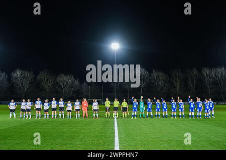 Gand, Belgique. 08 mars 2024. Line-up photographiée avant un match de football féminin entre AA Gent Ladies et Club Brugge YLA le 18ème jour de la saison 2023 - 2024 de Belgian Lotto Womens Super League, le vendredi 8 mars 2024 à Gent, BELGIQUE . Crédit : Sportpix/Alamy Live News Banque D'Images