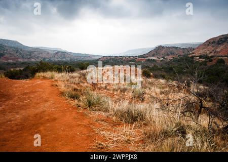 Journée nuageuse au parc d'État de Palo Duro Canyon, Texas Banque D'Images