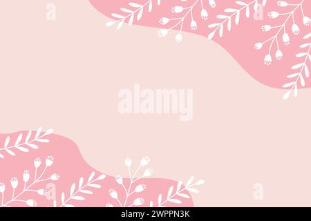 Fond de printemps ou carte de voeux avec des branches, et des feuilles, couleurs roses et blanches, illustration vectorielle, place pour le texte Illustration de Vecteur
