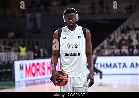 Athènes, Lombardie, Grèce. 8 mars 2024. 19 YOUSSOUPHA FALL of LDLC ASVEL Villeurbanne joue lors de l'Euroleague, Round 28, match entre Panathinaikos Athènes et LDLC ASVEL Villeurbanne à Oaka Altion Arena le 8 mars 2024, à Athènes, Grèce. (Crédit image : © Stefanos Kyriazis/ZUMA Press Wire) USAGE ÉDITORIAL SEULEMENT! Non destiné à UN USAGE commercial ! Banque D'Images