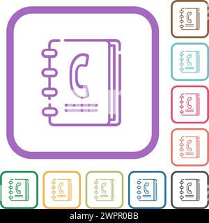 Le contour de l'annuaire téléphonique icônes simples dans des cadres carrés arrondis de couleur sur fond blanc Illustration de Vecteur