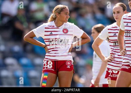 Canberra, Australie ; 9 mars 2024 : Maliah Morris du Western Sydney Wanderers FC devant le match 2023/24 Liberty A-League Women Round 19 entre le Canberra United FC et le Western Sydney Wanderers FC au McKellar Park à Canberra, Australie le 9 mars 2024. (Crédit photo : Nick Strange/Fotonic/Alamy Live News) Banque D'Images