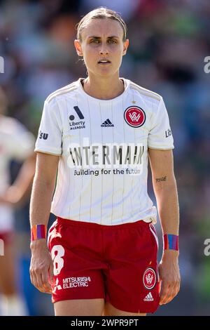 Canberra, Australie ; 9 mars 2024 : Olivia Price du Western Sydney Wanderers FC est photographiée lors du match de la Liberty A-League Women Round 19 2023/24 entre le Canberra United FC et le Western Sydney Wanderers FC au McKellar Park à Canberra, Australie, le 9 mars 2024. (Crédit photo : Nick Strange/Fotonic/Alamy Live News) Banque D'Images