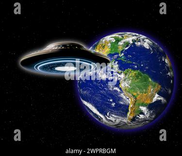 OVNI près de la Terre, illustration Banque D'Images