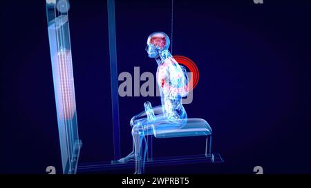 Homme utilisant la machine de traction lat, illustration Banque D'Images