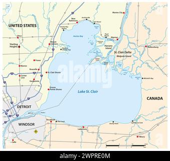 Carte vectorielle du lac réunis Clair, États-Unis, Canada Banque D'Images