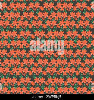 Aquarelle dessinée à la main abstraite orange Daisy Flowers bouquet sans couture motif isolé sur fond sombre. Peut être utilisé pour le textile, le tissu et d'autres pr Banque D'Images