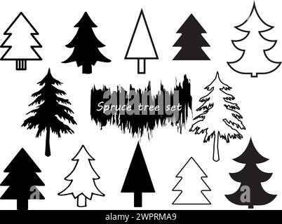 Ensemble vectoriel de différentes silhouettes d'arbres de conifères Illustration de Vecteur
