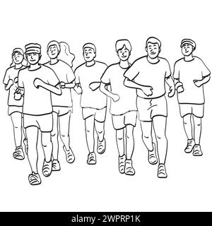 les gens qui courent pour le vecteur d'illustration de la santé dessiné à la main isolé sur fond blanc Illustration de Vecteur