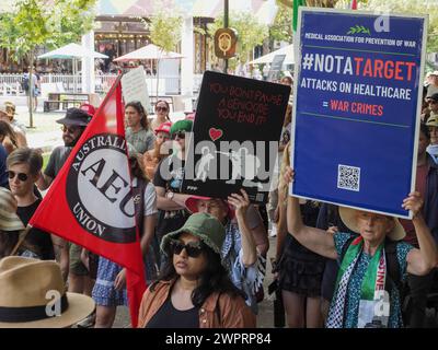 Australie, Canberra, 9 mars 2024. Pour le 22ème week-end consécutif, les Canberrans se montrent solidaires avec la Palestine et demandent la fin de la guerre génocidaire israélienne contre Gaza. Banque D'Images