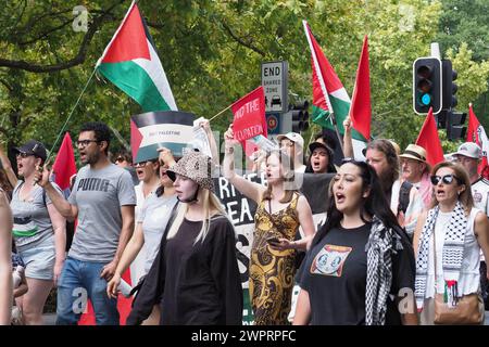 Australie, Canberra, 9 mars 2024. Pour le 22ème week-end consécutif, les Canberrans se montrent solidaires avec la Palestine et demandent la fin de la guerre génocidaire israélienne contre Gaza. Banque D'Images