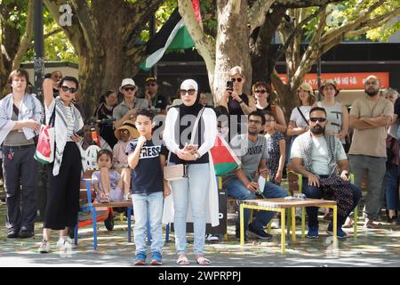 Australie, Canberra, 9 mars 2024. Pour le 22ème week-end consécutif, les Canberrans se montrent solidaires avec la Palestine et demandent la fin de la guerre génocidaire israélienne contre Gaza. Banque D'Images