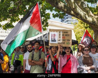 Australie, Canberra, 9 mars 2024. Pour le 22ème week-end consécutif, les Canberrans se montrent solidaires avec la Palestine et demandent la fin de la guerre génocidaire israélienne contre Gaza. Banque D'Images