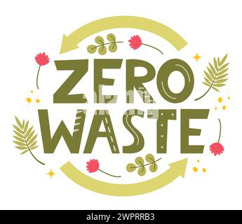 Lettrage manuel zéro déchet. Concept d'écologie, recycler, réutiliser, réduire le mode de vie végétalien. Conception à imprimer sur le sac. Logo zéro déchet. Illustration vectorielle Illustration de Vecteur