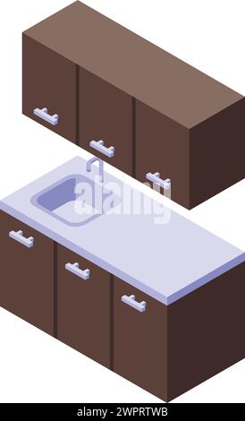 Nouveau vecteur isométrique d'icône de meuble de cuisine. Cuisine sociale de l'âge. Nourriture mature Illustration de Vecteur