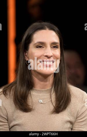 Brême, Allemagne. 07 mars 2024. Le joueur de tennis Andrea Petkovic lors de l'enregistrement du talk-show de Radio Brême '3nach9'. Crédit : Sina Schuldt/dpa/Alamy Live News Banque D'Images