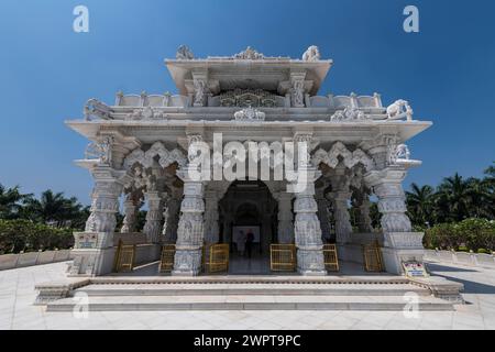 Marbre construit Dharamshala Manilaxmi Tirth Jain Temple, Gujarat, Inde Banque D'Images