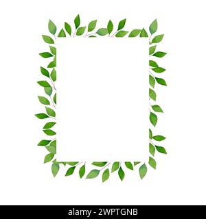 Bordure rectangulaire à l'aquarelle dessinée à la main avec des branches et des feuilles vertes. illustration. Banque D'Images