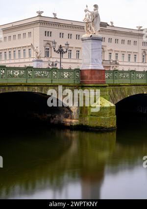 Longue exposition, pont du palais Unter den Linden avec vue sur le Musée historique allemand, Berlin, Allemagne Banque D'Images