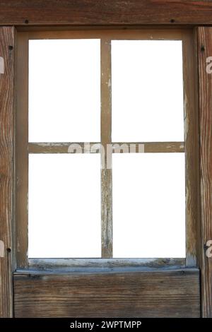 ancien cadre de fenêtre en bois isolé en blanc Banque D'Images